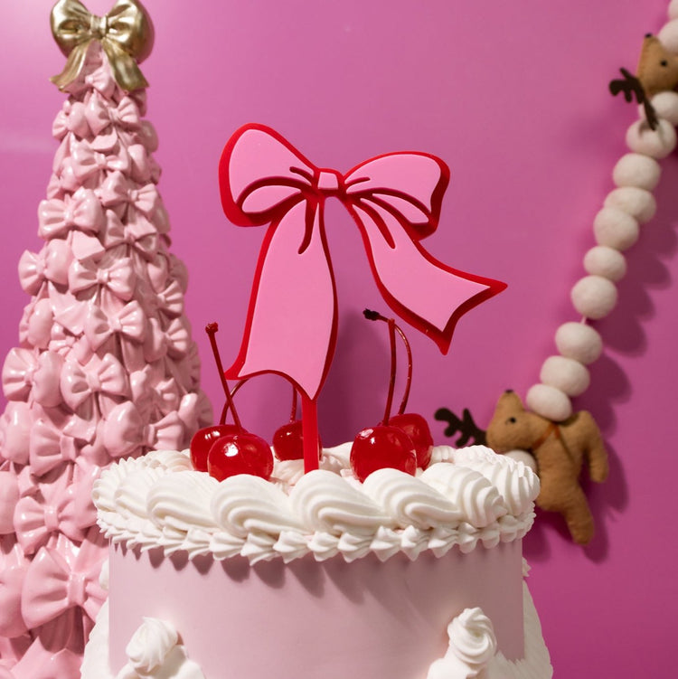 pink and red acrylic bow cake topper for christmas or birthday